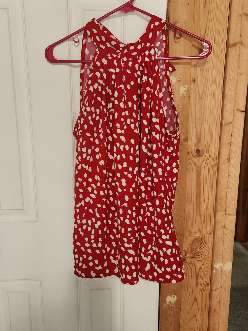Red Sleeveless Polka Dot Halter Top